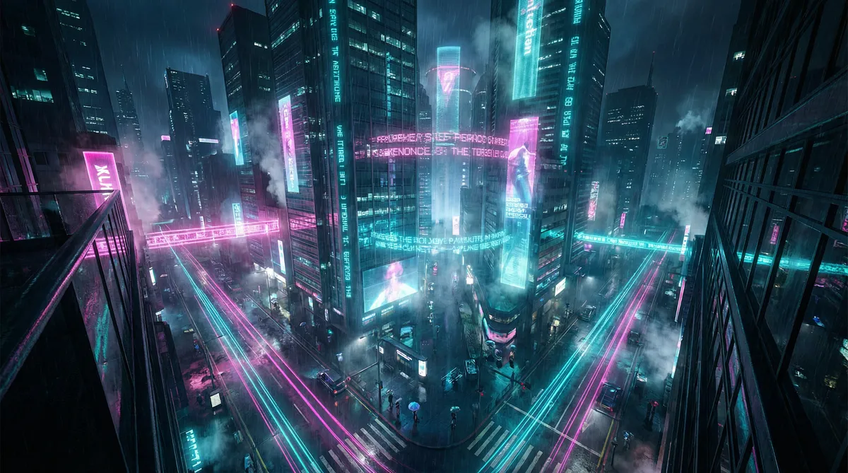 男生玩的游戏 竖屏短剧平台首页背景 - 赛博朋克都市夜景